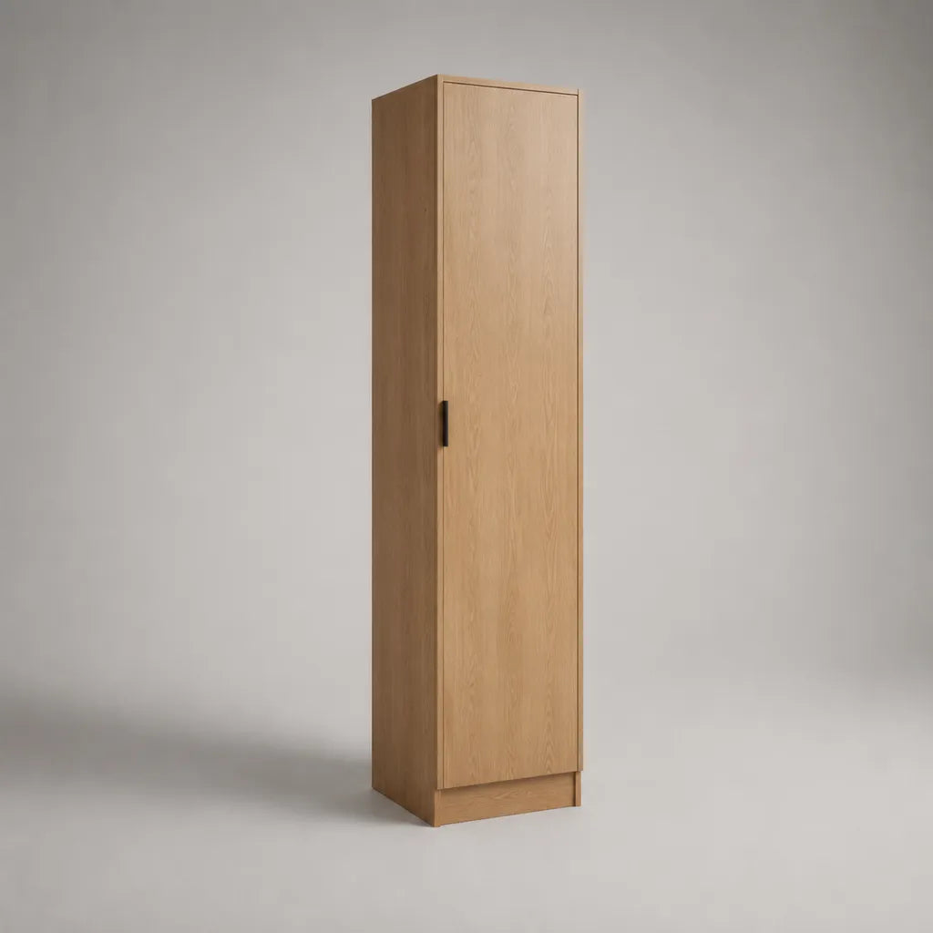 Armoire colonne de rangement à 1 porte en MDF plaqué chêne naturel, 40 × 50 × 180 cm