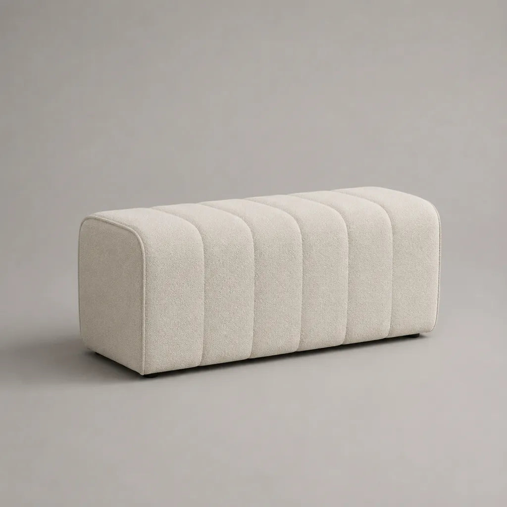 Banc de bout de lit rembourré en tissu blanc cassé, 120 × 45 × 45 cm