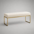 Banc rectangulaire rembourré en polyester et acier, blanc cassé et doré, 110 × 40 × 45 cm