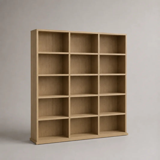 Bibliothèque rectangulaire en panneaux de particules, 15 cases, décor chêne naturel, 150 × 30 × 180 cm