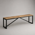 Banc rectangulaire sans dossier en pin massif et acier, brun naturel et noir, 160 × 35 × 45 cm