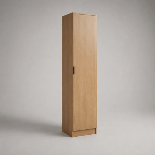 Armoire colonne de rangement à 1 porte en MDF plaqué chêne naturel, 40 × 50 × 180 cm