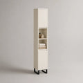 Colonne de salle de bain sur pieds, 2 portes et 2 niches, panneaux de particules mélaminés et acier, blanc cassé et noir, 30 × 30 × 180 cm