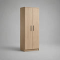 Armoire de rangement rectangulaire à 2 portes en panneaux de particules mélaminés, chêne clair et noir, 80 × 50 × 180 cm