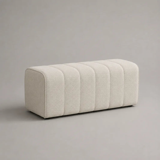 Banc de bout de lit rembourré en tissu blanc cassé, 120 × 45 × 45 cm