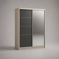 Armoire penderie rectangulaire à 2 portes coulissantes avec miroir, en panneaux de particules, beige et anthracite, 180 × 60 × 220 cm