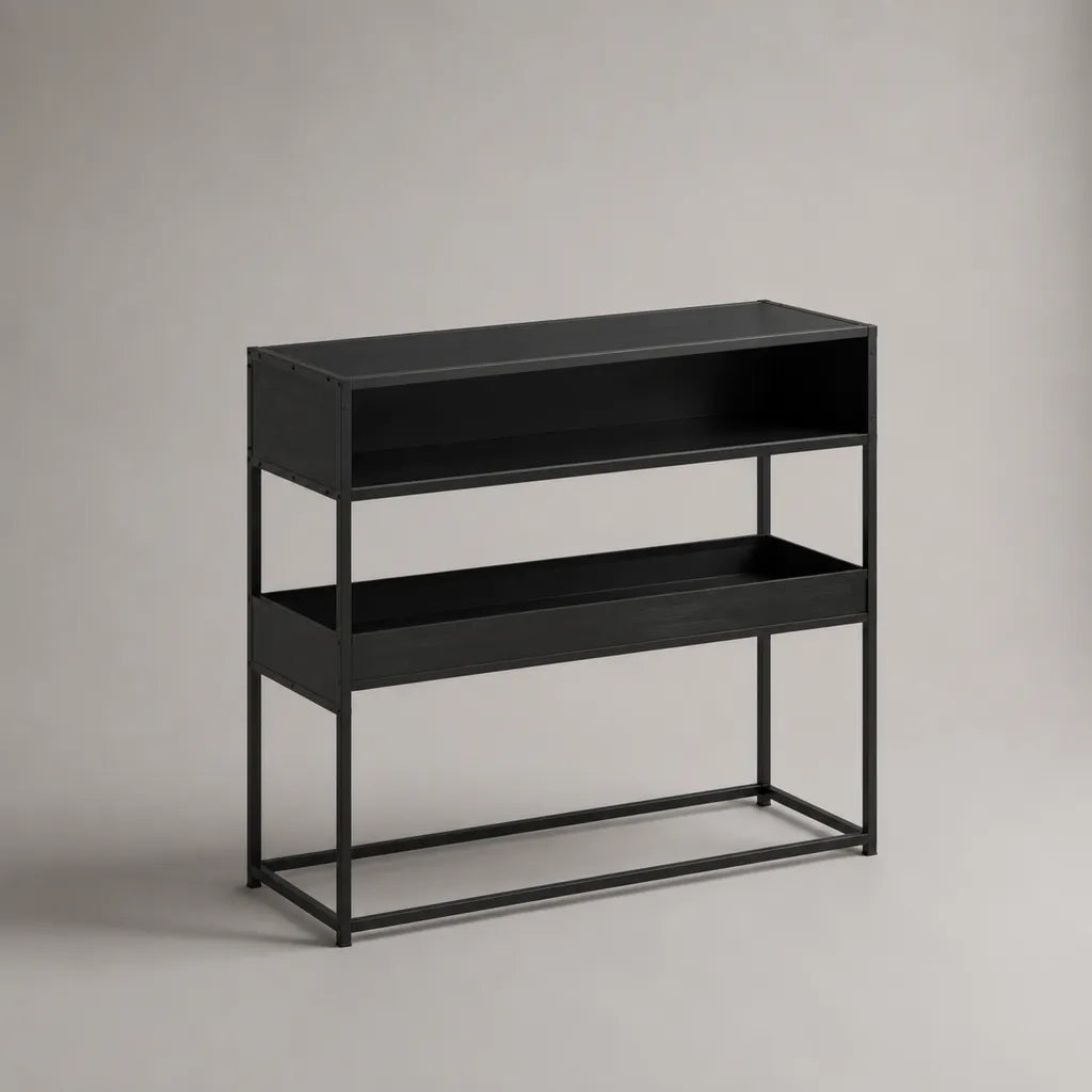 Console de rangement rectangulaire en acier noir, 100 × 35 × 100 cm