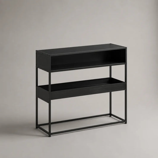 Console de rangement rectangulaire en acier noir, 100 × 35 × 100 cm