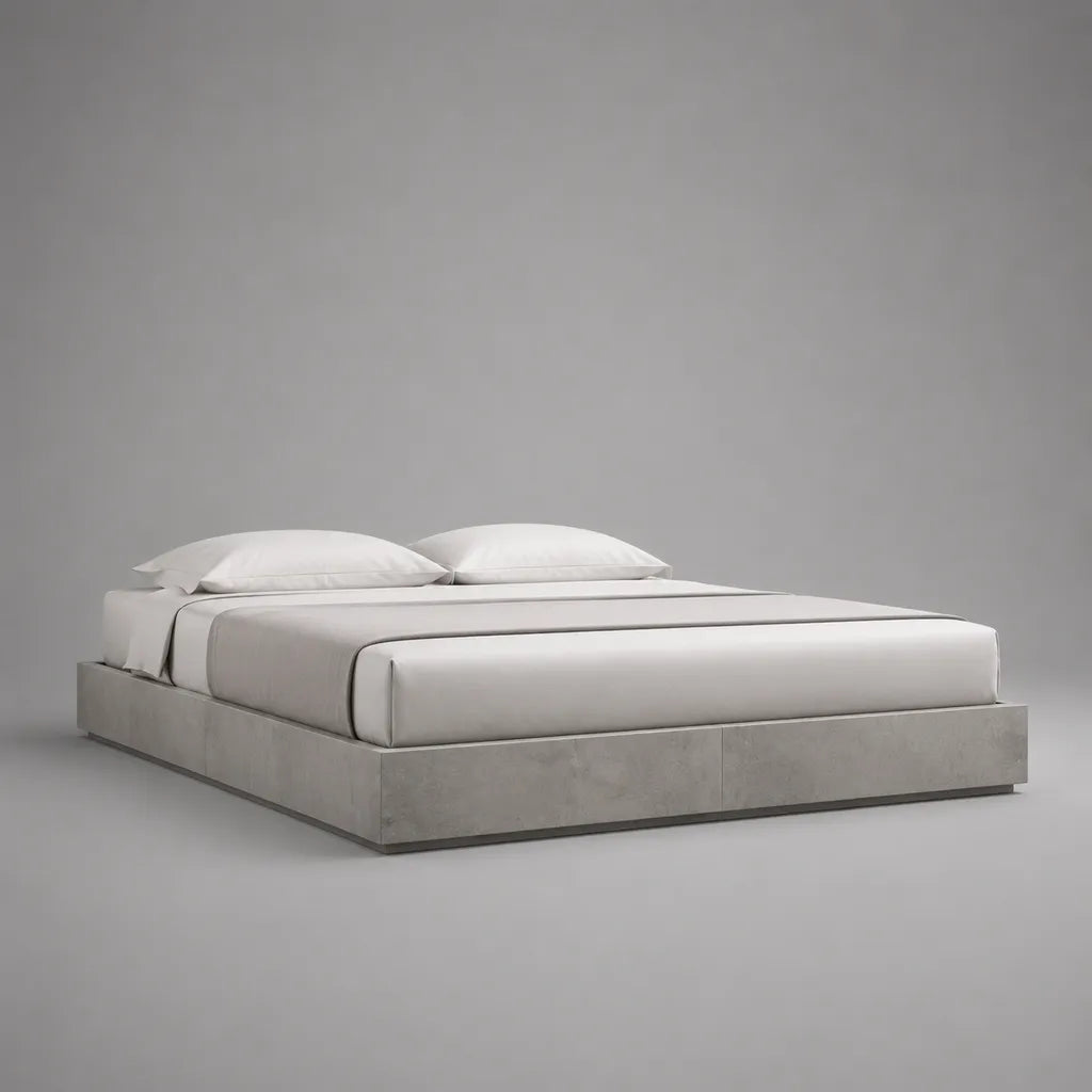 Cadre de lit plateforme double 160 × 200 cm en bois effet béton gris, sans tête de lit