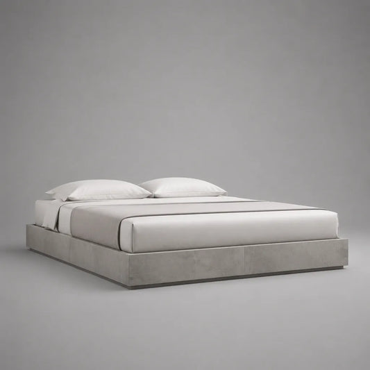 Cadre de lit plateforme double 160 × 200 cm en bois effet béton gris, sans tête de lit